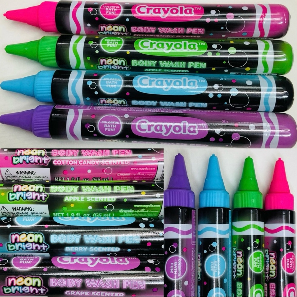 🌼4/$10🌼NEW 4pc CRAYOLA Neon Bright Scented Body Wash Pens Pink Green Blue Purple